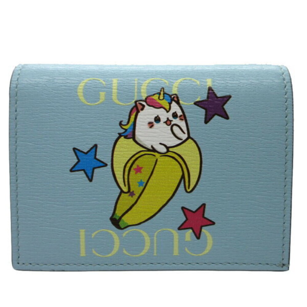 Gucci Bananya Banana Rainbow Star Bifold Leather Wallet Blue